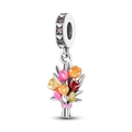 Silver flower bouquet charm with colorful enamel petals and purple zircon heart clasp - KTC366-Carnation Flower Pendant
