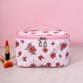 Pink large-capacity cosmetic bag with floral print and quilted texture - Pink Flower