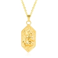 Close-up of golden hexagonal pendant featuring rabbit and crescent moon on stainless chain - Gold Color Necklace With Pendant