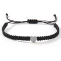 Handmade black nylon woven heart bracelet featuring an engraved letter A charm - Silver Heart-A / Black
