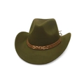 Détail d'un chapeau de cowboy en feutre vert olive avec ruban à paillettes hexagone - Taille unique / Vert Armée (Bande Hexagonale Dorée)