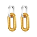 Pendientes de aro con colgante rectangular en oro de 18K y acero inoxidable - Hebilla de Plata + Anillo de Oro (MS-505) / Bicolor Acero y Oro