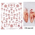 Vue détaillée de stickers 3D pour ongles dorés et rouges avec motifs roses et cœurs - CB-199 Rose Jambe Bas Résille Style (CB-199) / Rouge