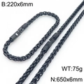 Conjunto hip hop de acero inoxidable negro con collar trenzado y pulsera a juego - Pulsera / Negro