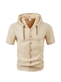 Chemise à manches courtes à capuche pour homme en coton et lin beige respirant - S / Kaki