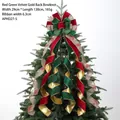 Large red and green velvet Christmas tree topper bow with gold trim 29x130cm - Red Green Velvet Gold Edge
