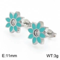 Boucles d'oreilles marguerite en émail vert et zircon avec acier titane argenté - Boucles d'oreilles Couleur Acier (KE109410-KLX)