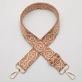 Adjustable crossbody bag strap with brown geometric rhombus embroidery and gold metal hooks - No. 696 Gold Hook