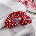 Pince à cheveux rouge en forme de cœur avec perles fantaisie et strass brillants - Cœur Rouge (Acétate) 8cm