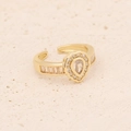 Bague dorée ajustable avec zircon poire, halo et pierres baguette sur un socle pierre - Zircon en Forme de Poire (2#)