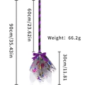 Detail of Halloween witch broom with purple ribbon bow and gold foil mesh bristles - Color Printed Grey (With Bow + Ribbon)