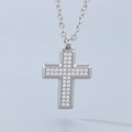 Silver stainless steel cross pendant necklace with sparkling cubic zirconia pavé - Steel Color - Large (KN290279-GC)