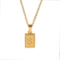 Macro detail of 18k gold plated square pendant with CZ stones and letter S on O-chain - Letter S (TN3001-S)
