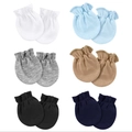 Newborn anti-scratch cotton mittens set in six assorted solid colors with elastic wrist - One Size / Cool Tones Basic Mix (6 Pairs Set)
