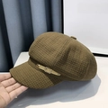 Detail of brown newsboy hat showing waffle textured fabric and golden metal buckle - One Size(56-58cm) / Coffee