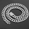 Silver cuban link chain for men with iced out diamonds and a secure box clasp - 18cm / Silver