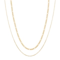 Double-layer gold stainless steel necklace with Figaro and O-chain links on white background - Gold