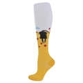 Calf compression sports socks featuring yellow gradient with black cat and sakura patterns - White Yellow