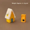 Miniatur gelbes Weihnachts-Schneehaus und passender Briefkasten für DIY Mikrolandschaft - Set 3 (Gelbes Haus + Gelber Schrank)