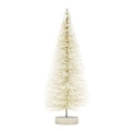Mini weißer Weihnachtsbaum Deko mit goldenem Glitzer und rundem Holzsockel - Gebrochenes Weiß / 4.5CM