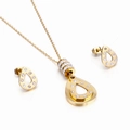 Golden teardrop jewelry set with necklace and earrings featuring sparkling inlaid crystals - Gold (KS116881-KSP)