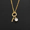 14K gold plated stainless steel necklace with lowercase letter r and crystal charm - Letter R