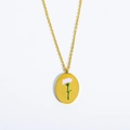Vintage gouden ovale hanger halsketting met roze bloemen emaille en fijne ketting - Januari Anjer