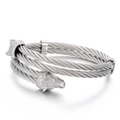 Bracelet câble double couche en acier inoxydable avec têtes de loup et texture tressée - Couleur Acier (KB154186-KFC)