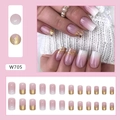 Uñas postizas degradadas rosas con escamas de pan de oro de lujo y forma cuadrada media - Juego de 24 Piezas (Pegamento Incluido) / Degradado Rosa Blanco Pan de Oro (W705)