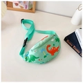 Kids mint green waist bag with colorful cartoon dinosaur prints and adjustable strap - Dinosaur Green