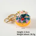 Miniature donut keychain in deep green and purple with cream and colorful star beads - D14 Green - Gold 8-clasp