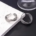 Chic multi-layer woven mesh hoop earrings in silver finish with intricate hollow pattern - E-079---Platinum