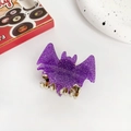 Purple glitter bat hair claw clip with golden metal teeth for Halloween styling - 5.2cm / Purple