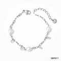 Silver stainless steel bracelet with white pearls and sparkling crystal pendants - Silver White (SBP017)