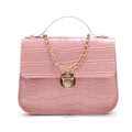 Pink crocodile pattern small square crossbody bag with gold chain and metal lock - Pink