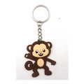 Cute monkey cartoon keychain in brown PVC soft glue with a silver metal keyring loop - Monkey Keychain
