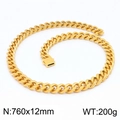 Chaîne cubaine homme en acier inoxydable doré plaqué sous vide 760x12mm 200g chic - Collier Doré 760x12mm