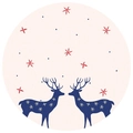 Christmas tree skirt with blue reindeer silhouettes and red stars on pink base - Pink Reindeer Silhouette Style (Dual Deer Skirt)