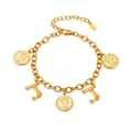 Gold plated 18k stainless steel chain bracelet with coin charms and letter pendants - Gold-Letter J