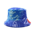 Detailed view of tie-dye bucket hat featuring blue white patterns and reinforced stitching - M (56-59cm) / Blue White With Red Accent Tie-Dye Style (04)