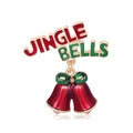 Detailed view of enamel Jingle Bells Christmas brooch with red bells and green bow - Christmas Bells JINGLE BELLS (C710-A) / Red Green Gold