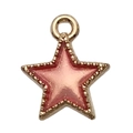 Golden star pendant with pink enamel filling and beaded edge for DIY jewelry - Pentagram