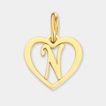 Pendentif coeur doré ajouré avec lettre N en acier inoxydable pour bijoux DIY - Lettre N