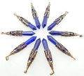 Detailed set of 10 lapis lazuli hexagonal pendants with vintage metal caps and loops - Antique Bronze Lapis Lazuli