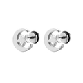 Detailansicht der silbernen Edelstahl-Ohrstecker mit Stern und Mond auf weißem Grund - Einzelstück / Silber