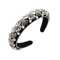 Detail of baroque headband with white pearls and sparkling crystals on black velvet - White