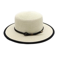 Cappello di paglia boater da donna color crema con bordo nero e fascia decorativa - M(56-58cm) / crema
