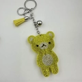 Portachiavi orsetto con strass giallo limone, hardware argento e nappa in pelle - Forma di orsetto / Giallo