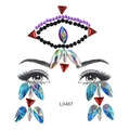 Close-up of L0487 face gem stickers with purple, black and blue rhinestones for eyes - Iridescent Eye Area Decorative Gem Stickers (L0487)