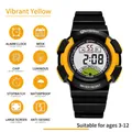Waterproof children's digital sports watch in black and yellow with LCD display - Vibrant Yellow